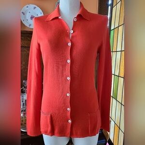 MALO Bright Red Stretch Cotton Cardigan